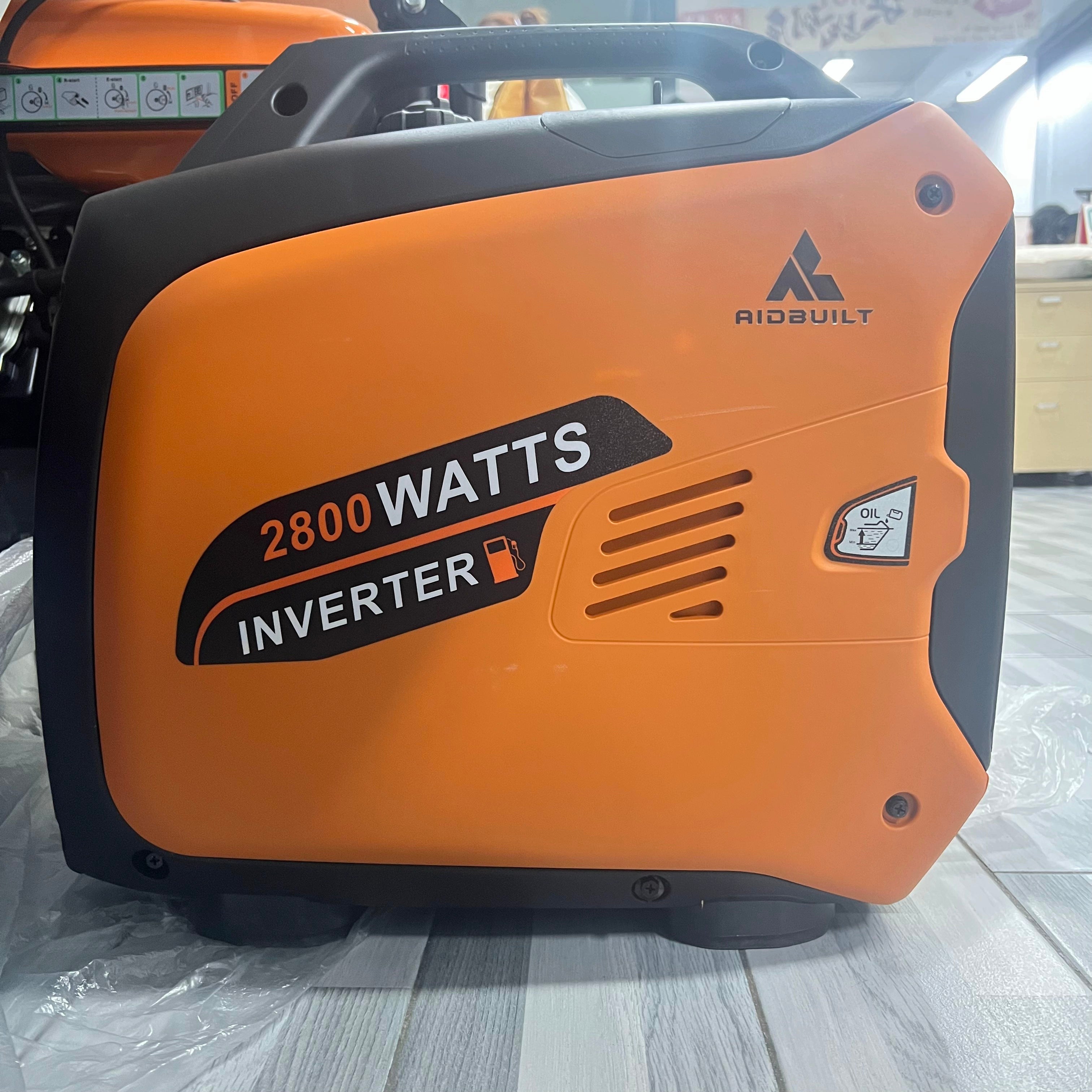 AidBuilt 2800 Watt Portable Inverter Generator, Alternator, Ultra-Quiet Long Runtime Gas Generator with CO-Sensor Fuel Off, Parallel function, for Camping, Tailgating, Home Emergency Use, EPA Compliant (Orange)