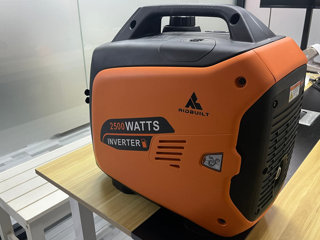 AidBuilt 2500 Watt Portable Inverter Generator, Alternator, Ultra-Quiet Long Runtime Gas Generator with CO-Sensor Fuel Off, Parallel function, for Camping, Tailgating, Home Emergency Use, EPA Compliant (Orange)